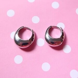 silver dome huggie hoop earrings minimalist chrome